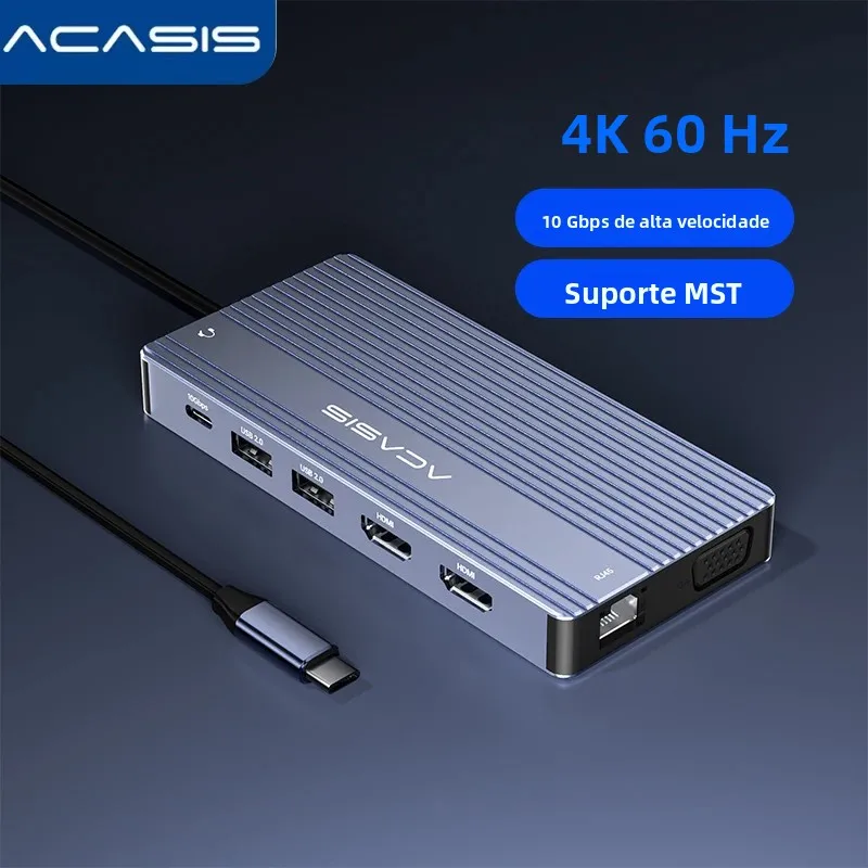 Adaptador USB C.Hub Acasis 14 em 1 - 4K @ 60 Hz HDMI 100 W PD Carregamento 10 Gbps USB 3.1 1000 m/s LAN, USB de 3 portas para Mac/Windows