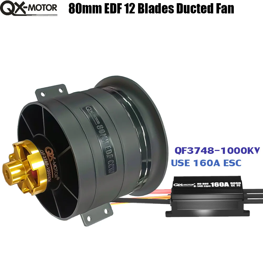 QX-Motor 80mm EDF 12 blades Ducted Fan QF3748 Brushless Motor With 160A ESC for FMS RC Airplane Drone Model Spare Parts Accessor