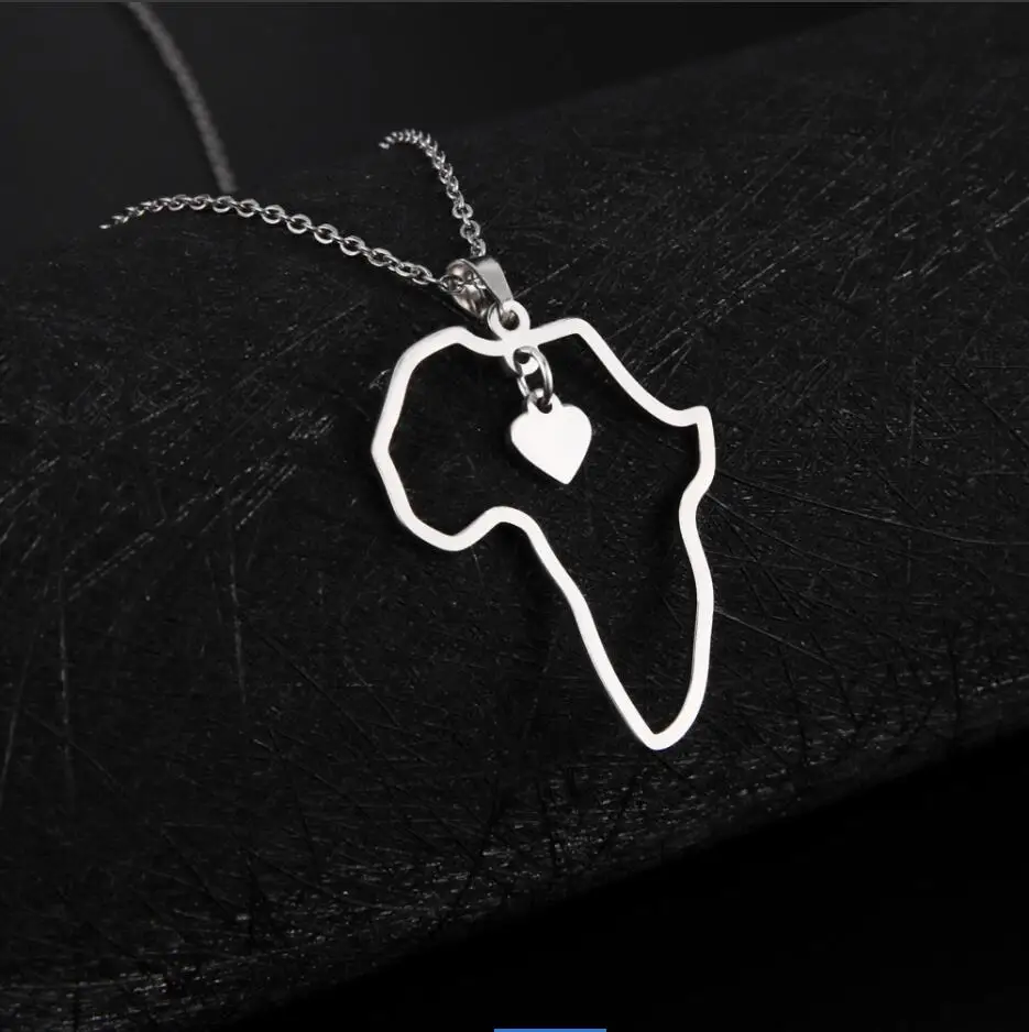 

1PC Stainless Steel Necklaces Africa Map Heart Pendant Collar Chain Fashion Necklace For Women Jewelry Friends Party Gifts F1463