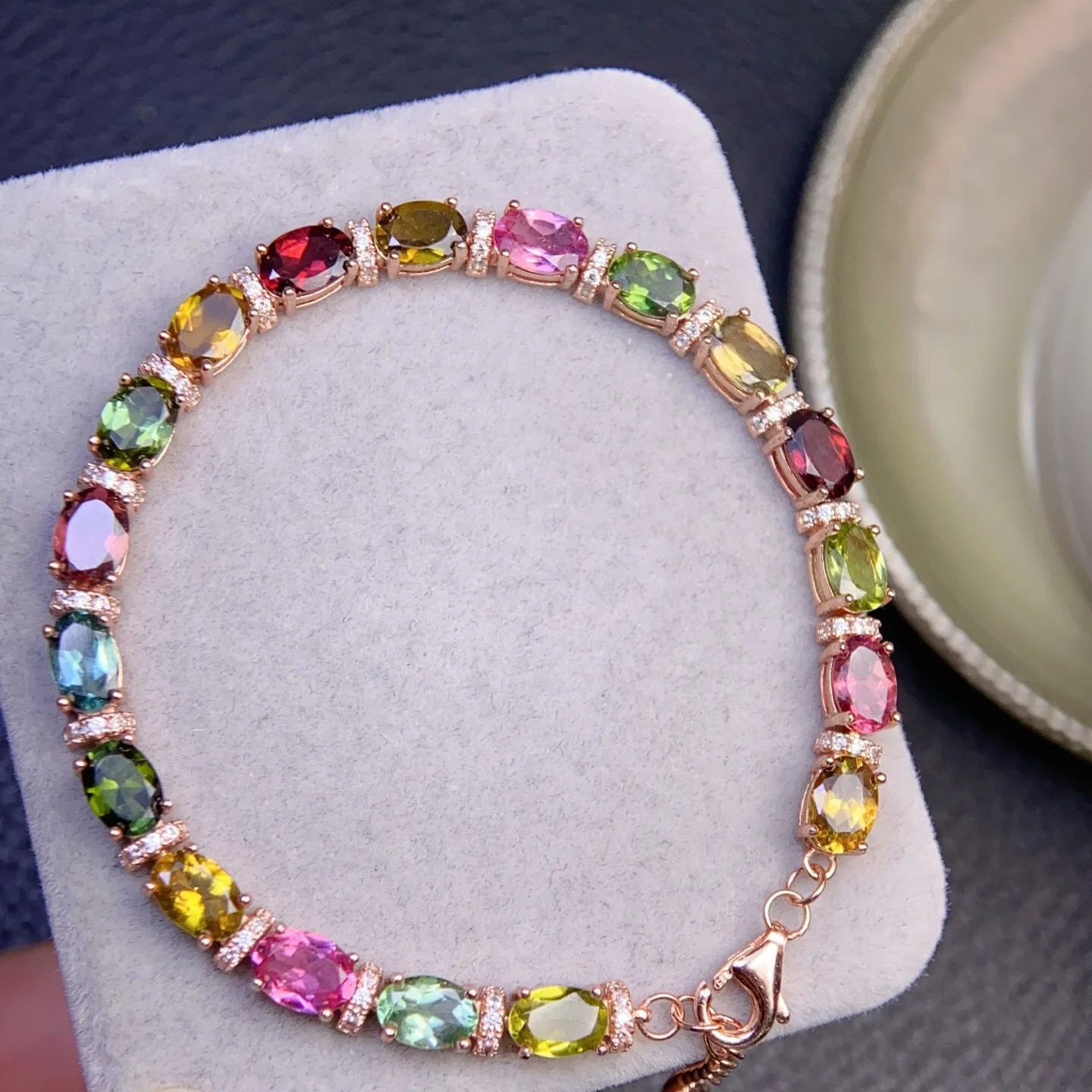 925 Silver Natural Tourmaline Bracelet, 4x6mm Candy Color Gemstones, Vibrant Healing Jewelry Gift for Women