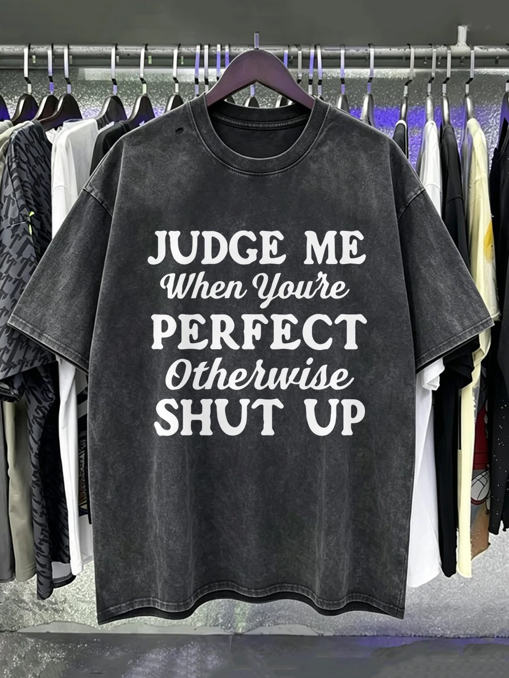 Judge Me When You'Re Perfect Prints Washed T-Shirts Womens Cotton Short Sleeve Tops Casual O-Neck Oversize Tees Summer Clothes