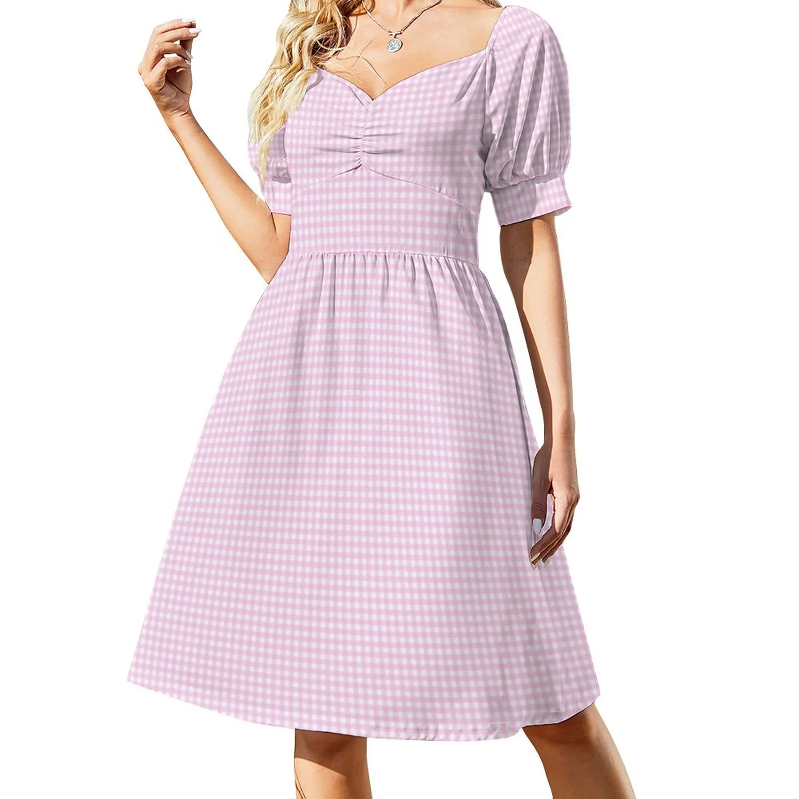 

Pink And White Gingham Check Pattern Sleeveless Dress prom dress 2023 Bridesmaid dress woman