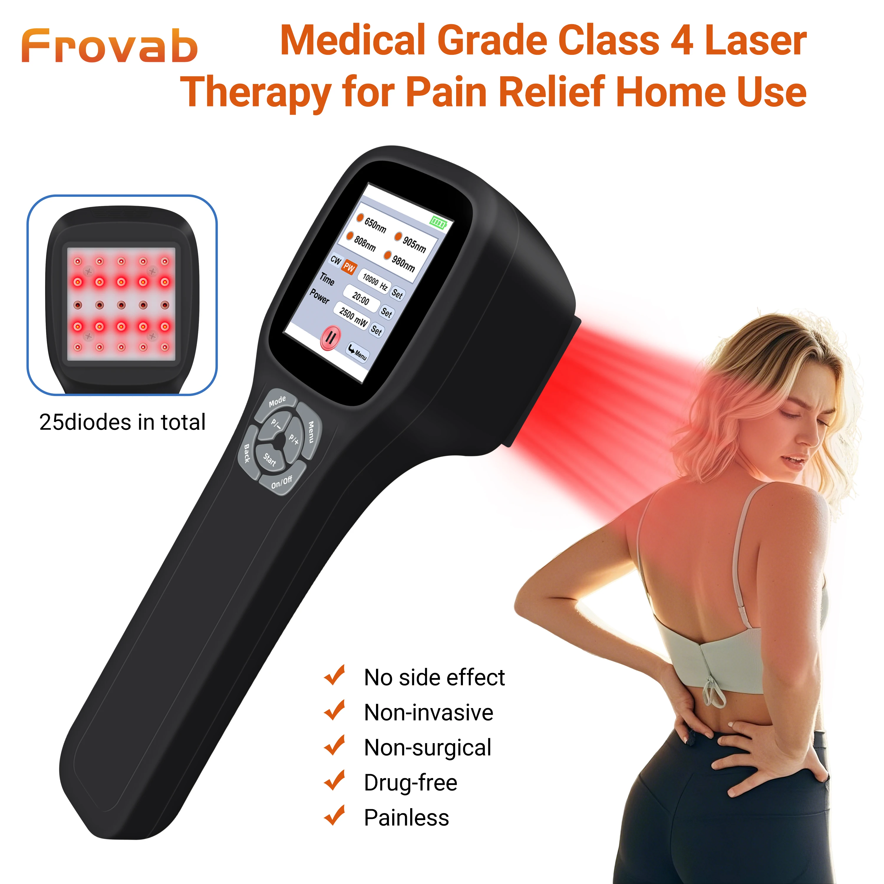 

2500mW Red & Infrared Light Physiotherapy Device Non-invasive Cold Laser Therapy for Joint Muscle Pain Inflammation 25diodes