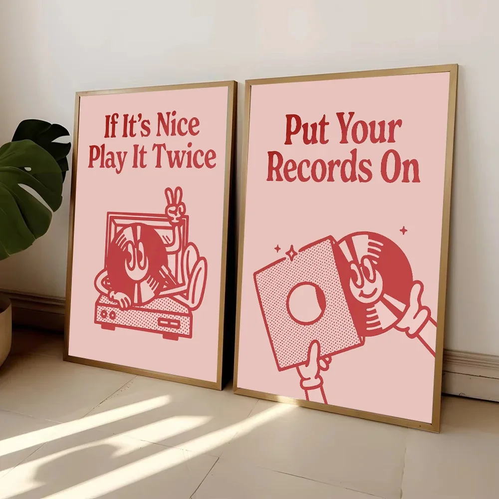 Multiple sizes 1pc frameless Canvas Painting,1pc frameless Canvas Painting Retro Vinyl Records Collectors Play It Twice Quote Po
