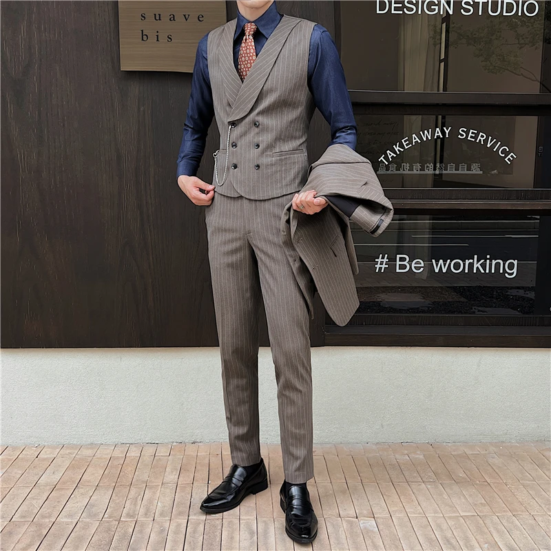 4XL-M Brand Clothing Men's Spring High Quality Business Suit Vest/Male Slim Fit Stripe Double-breasted Blazers Vest Men's Dress