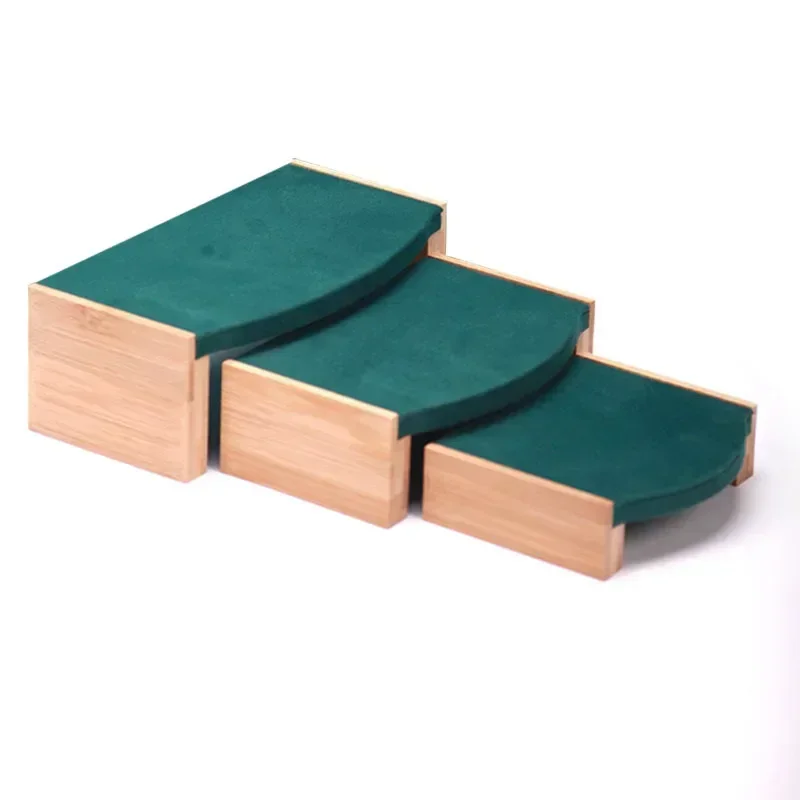 3Pcs/Set Bamboo Dark Green Velvet Jewelry Display Bracelet Rings Earings  Pendant Necklace Jewelry Organizer Rack Tray