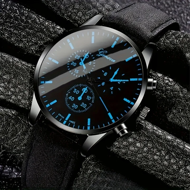 1PC/3PCS New Men's Casual PU Strap Quartz Watch, Circular Dial, Electronic Movement, Men's Watch, Men's Watch Set