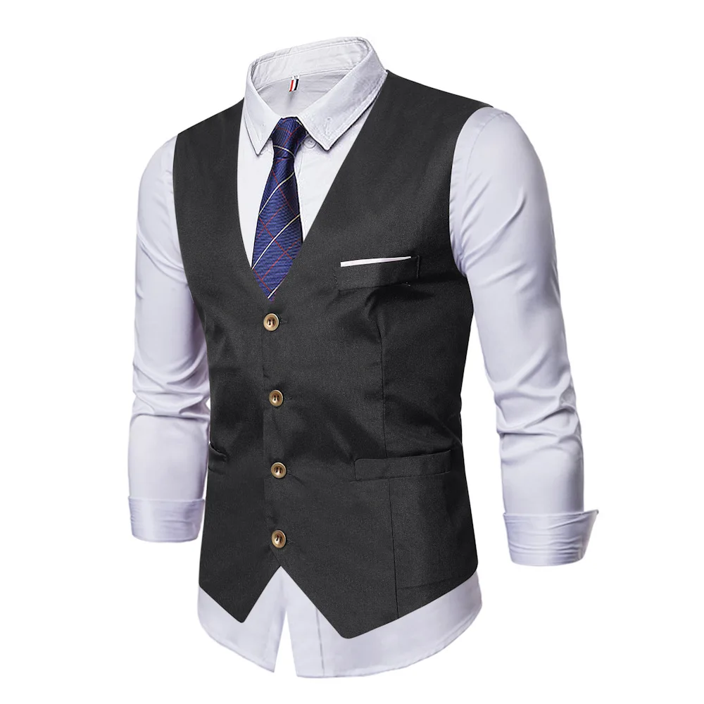 Men's D8353 new solid color slim single row four button vest men's groom best man suit vest