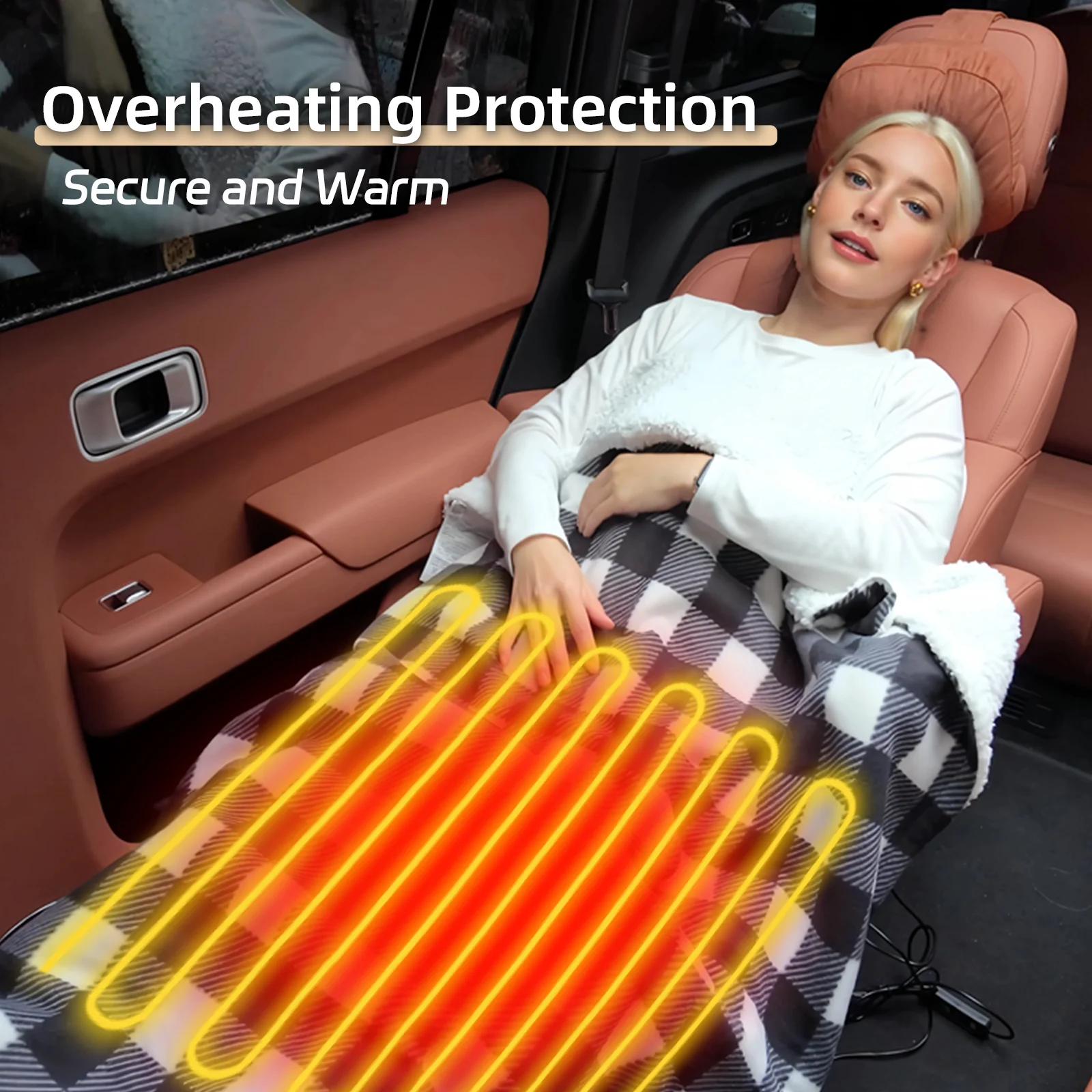 Heated Car Blanket 12-Volt Electric Blanket for Car, Truck, SUV, RV, Portable Heated Throw for Camping Red Black White Plaid - view 2