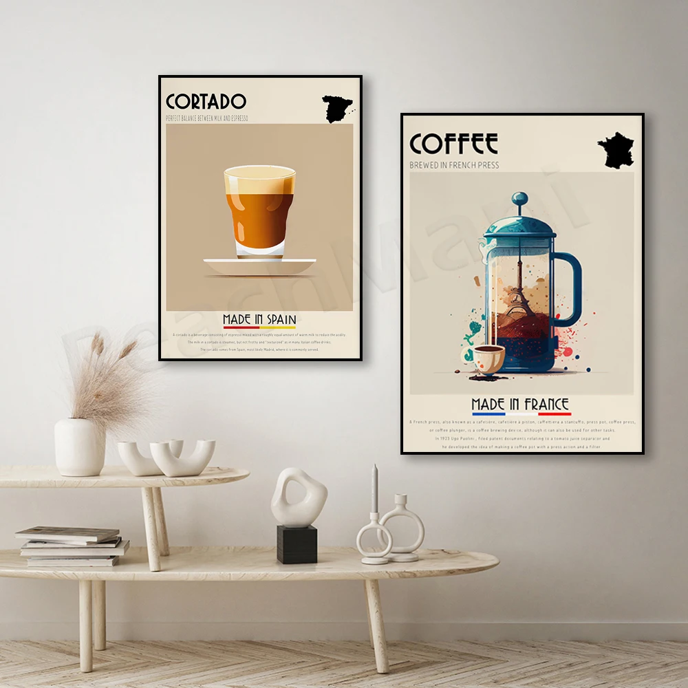 

Coffee Poster, French Press Print, Paris, French Coffee, Cortado Poster, Spanish Coffee, Cafe Art, Minimalism, Housewarming Gift