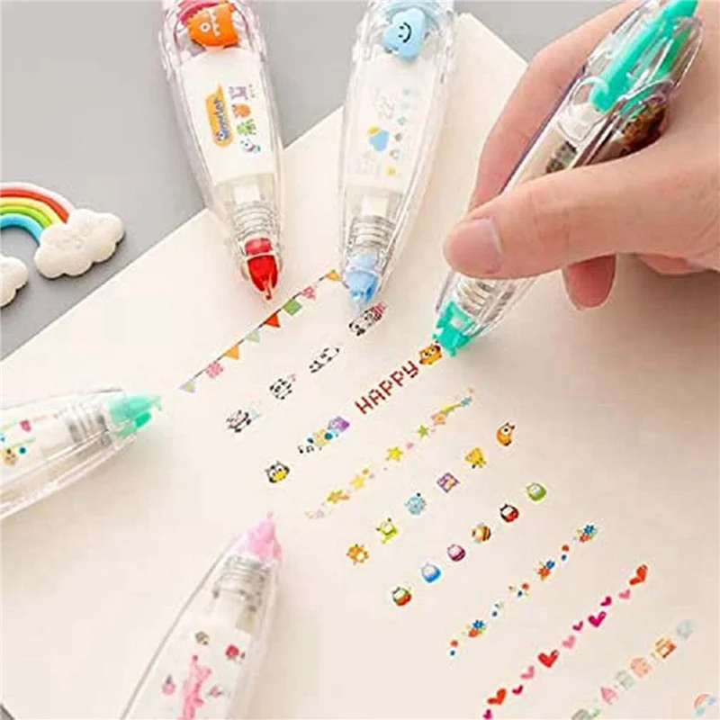 

12PCS DIY Cute Animals Press Type Decorative Pen - DIY Lace Decoration Tape Pen, Kawaii Animals Decorative Masking Tape