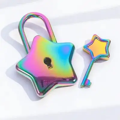 

1pc Star Shaped Padlock Cute Metal For Diy Diary Decorative Small Lock With Key Anti-Rust Durable Alloy Hardware Pentagram Lock