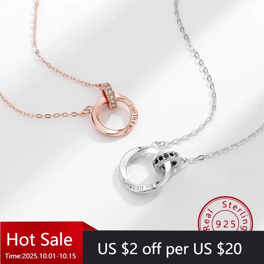

New S925 Sterling Silver Diamond-Studded Interlocking Chain Necklace Circular Minimalist Niche European & American Style