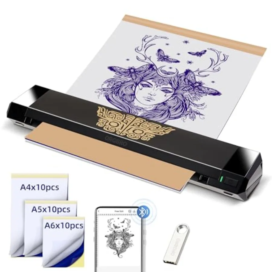 

Tattoo Stencil Printer, X8 Thermal Tattoo Transfer Printer with 30pcs Transfer Paper, A4/A5/A6 3-in-1 Wireless Tattoo Machine f