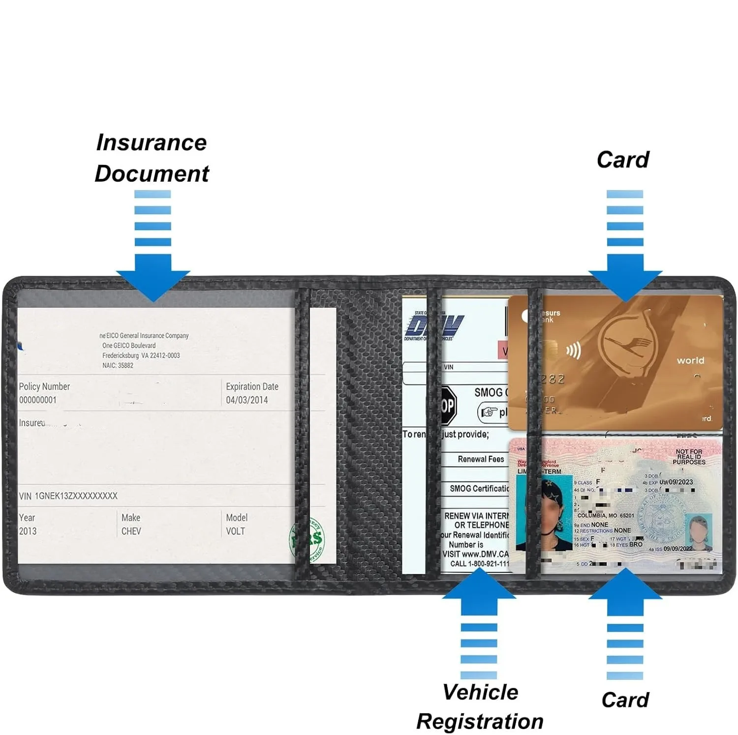 Car Registration and Insurance Card Holder, Vehicle Glove Box Car Organizer, Interior Car Accessories for Documents, Cards, Lice