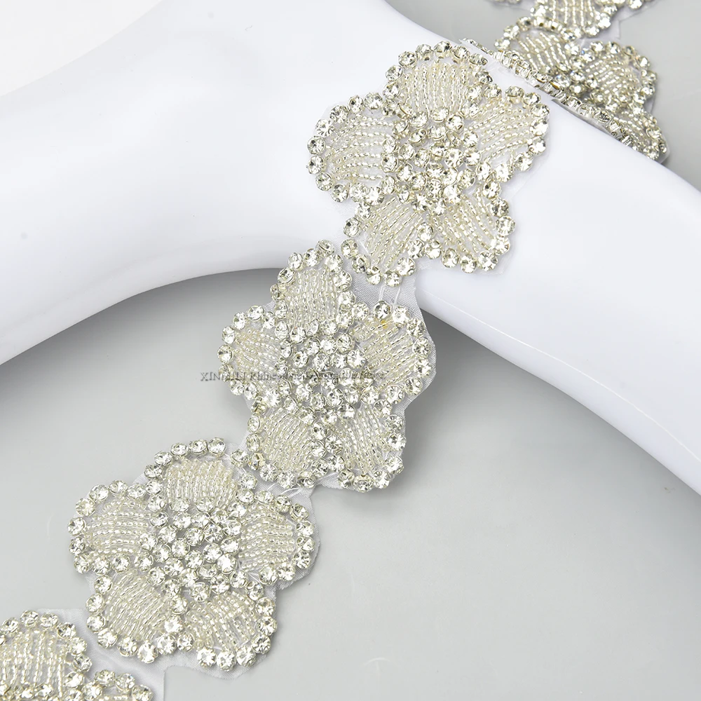 5pcs/Bags Clear Rhinestone Applique Glass Beads Bridal Patches Wedding Dress Belt Decoration Iron-On For Garment/Bags/Shoes DIY