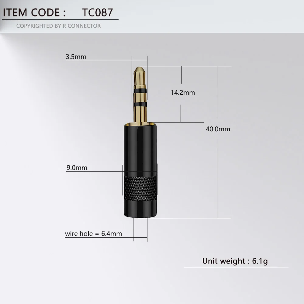 2PCS 3.5MM Jack Stereo 3.5MM Male Plug Connector Gold Plated Brass Jack 3.5MM Wire Connector for 6MM Cable Headphone Earphone