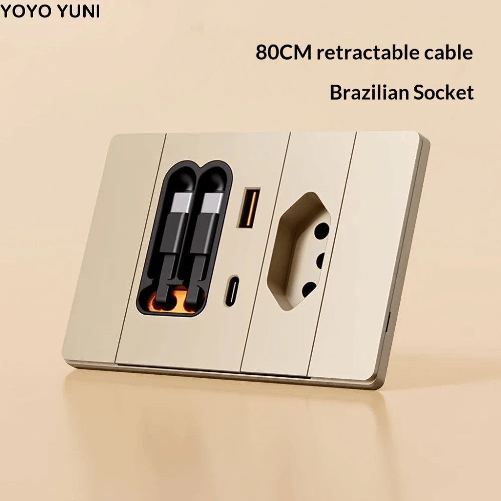 With Retractable Cable 118 Type Brazil Socket Panel 20W USB Fast Charging Multi-hole Retractable Cable Socket Brazil Type Type-C