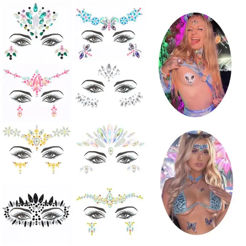 Sparkly Shiny 3D Rhinestones Face Tattoo Sticker Makeup Eyebrow Sticker Face Jewelry Self Adhesive Party Facial Jewelry