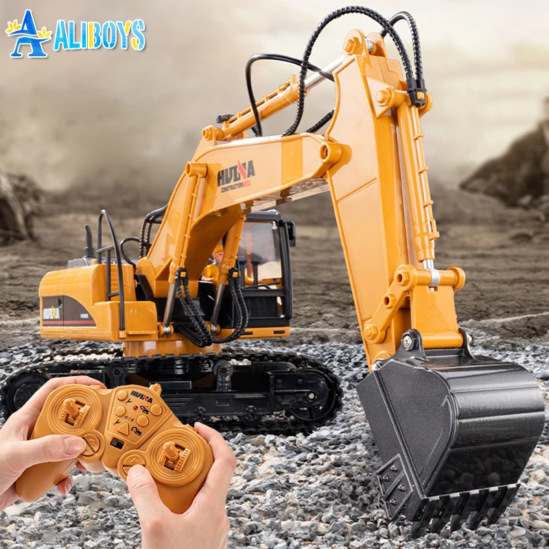 Huina 535 RC Excavator 15CH Remote Control Truck 1/14 Engineering Vehicle  2.4G Electric Alloy Construction Model Toy Kid Gift