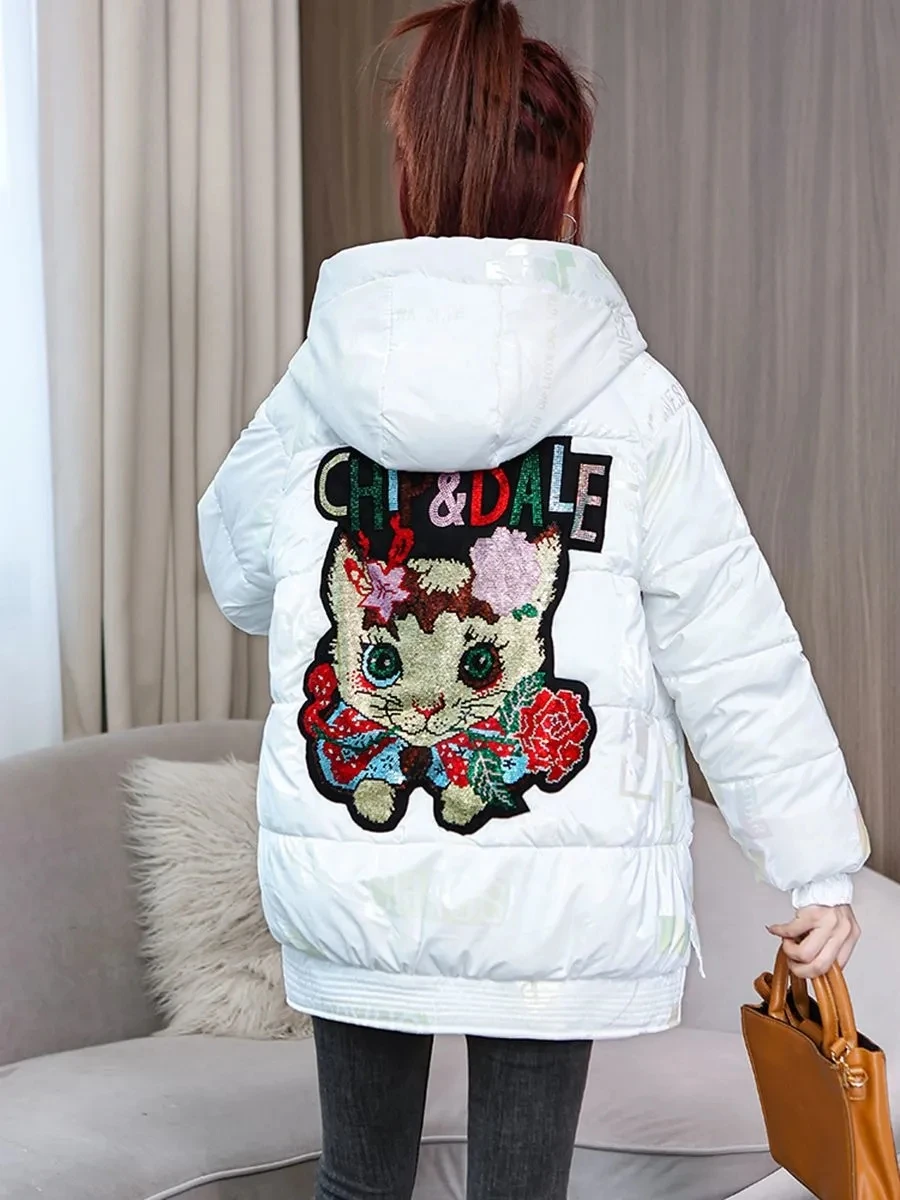 Hot Diamond Down Cotton Coat Womens 2023 New Winter Parkas Thicken Loose Padded Jacket Hooded Long Overszied Female Outerwear