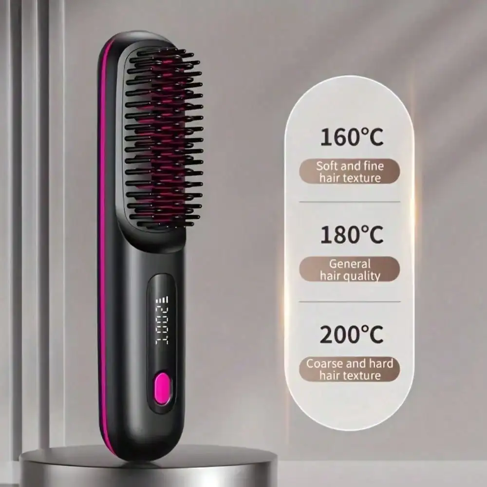 (Color Sent Randomly)Black / White Cordless Hair Straightener Brush, Rapid Heating In 60s, USB-C Charging, Lightweight & Anti-Scald, 3 Temp Settings For All Hair Types, Fast Heating & Type-C Port, Lightweight Straightener Brush For Women