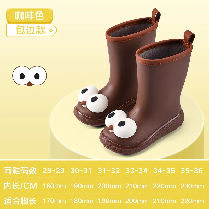 New Children\'s rain shoes cartoon big eyes boys and girls baby non-slip waterproof warm cotton fashion mid-calf rain boots kids