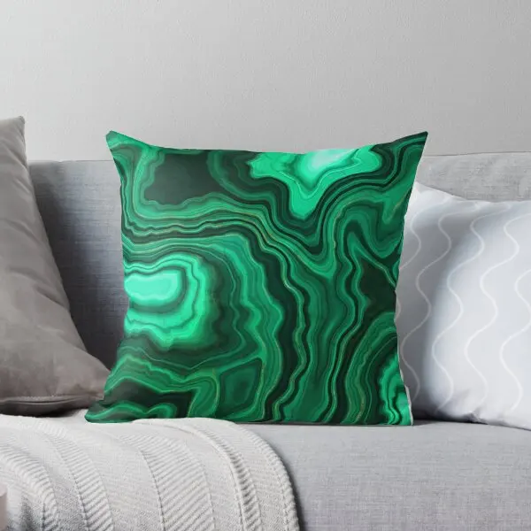 Malachite Green Faux Marble With Gold Ve  Printing Throw Pillow Cover Fashion Throw Waist Sofa Home Pillows not include One Side