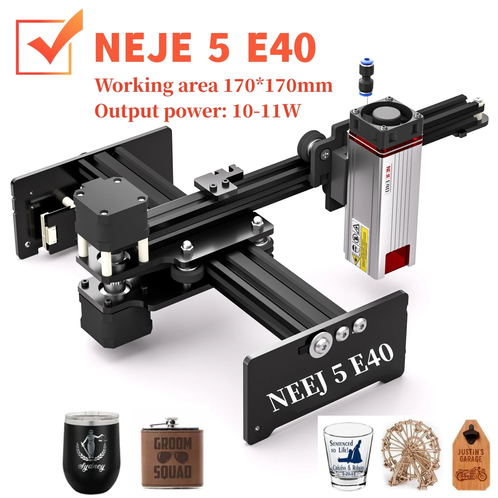 NEJE 5 E40 80W CNC grabador láser máquina de grabado portátil Mini DIY impresora de logotipos láser para grabado de Metal