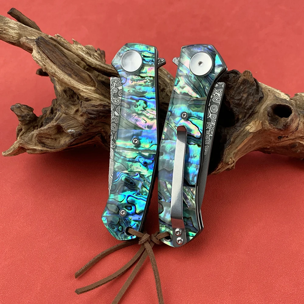 VG10 ダマスカスナイフ狩猟戦術サバイバル EDC 折りたたみナイフ男性用アワビシェルハンドル屋外キャンプポケットナイフツール