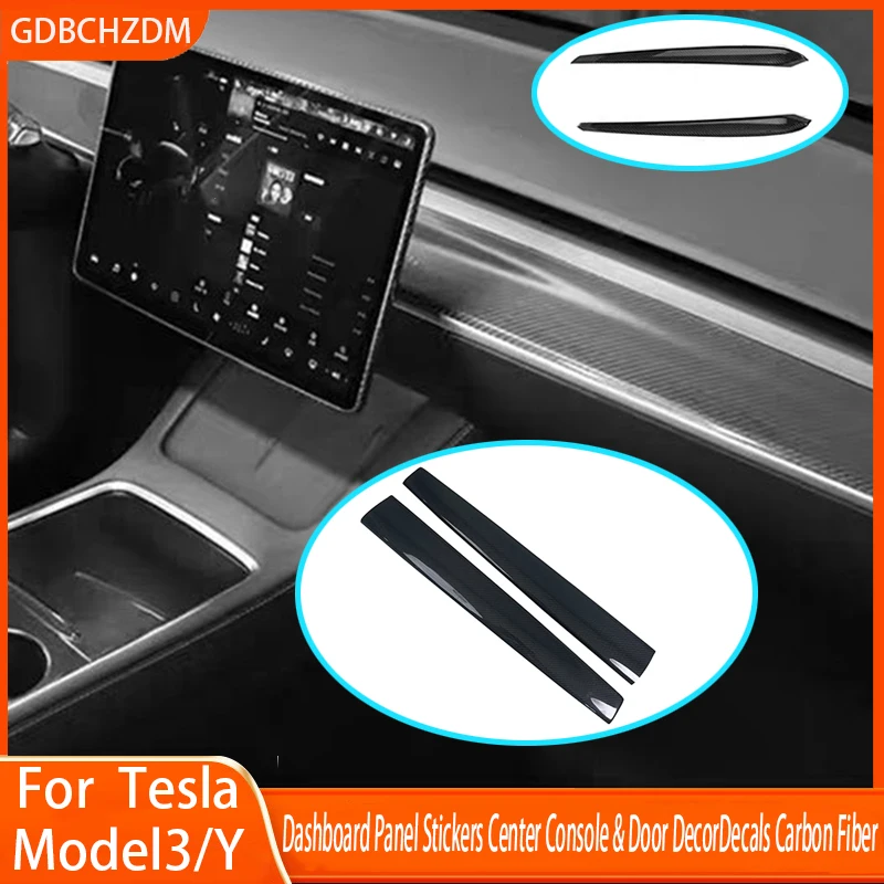 Car Center Console Dashboard Cover / Door Trim Strip carbon fibre For Tesla Model Y/3 2019-2023 Trims Cover Decoration Sticker