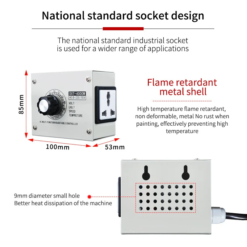 Imagem -04 - Regulador de Tensão Dimmer Ajustável Velocidade Temperatura Luz Variável dc Controlador 4000w ac 220v