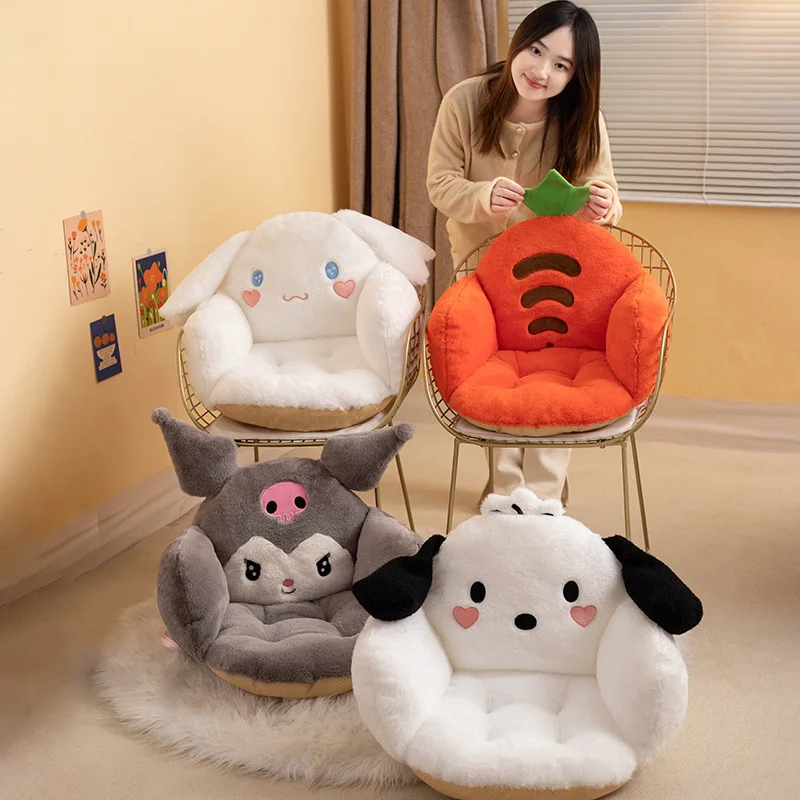 Sanrio Cartoon Cinnamoroll Winter Plush Half Surrounded Black Kuromi Cushion Backrest Dormitory Office Non-slip Chair Cushion