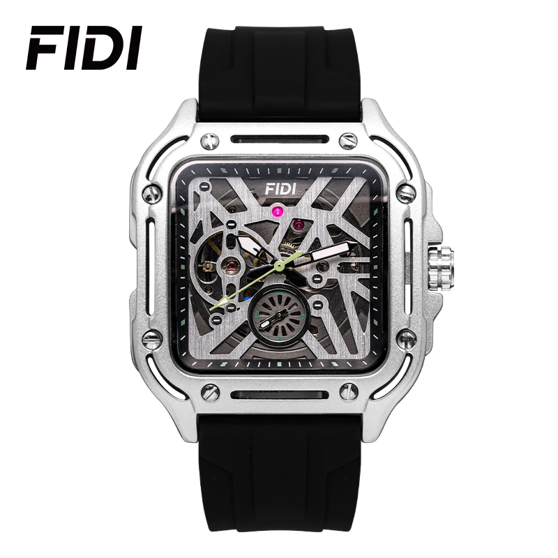 

FIDI модные часы скелетон механические автоматические водонепроницаемые часы для мужских часов силиконовый ремешок FD121