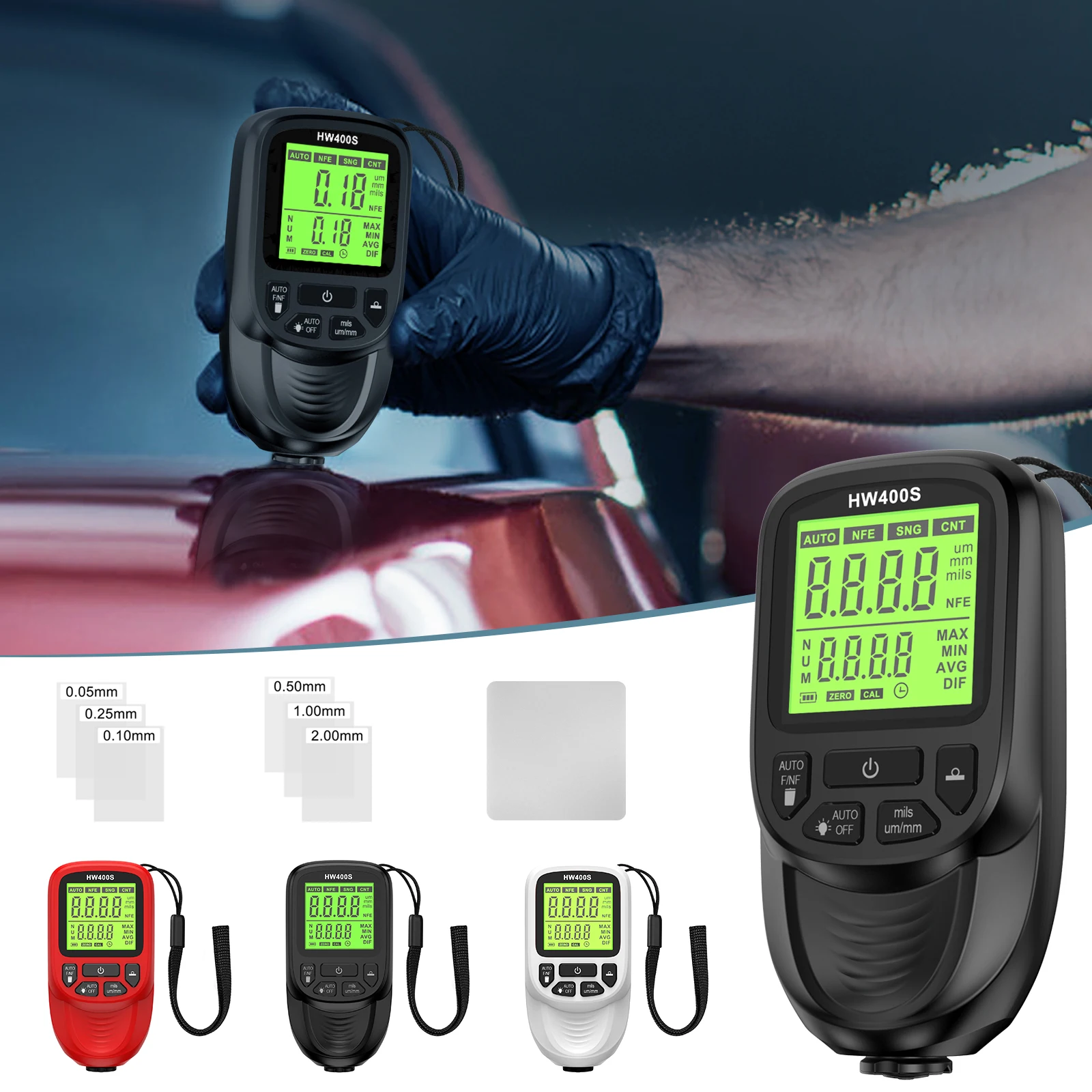 HW400S Coating Thickness Gauge for Cars Thickness Meter Car Paint Tester with LCD Screen Backlight Russian Manual