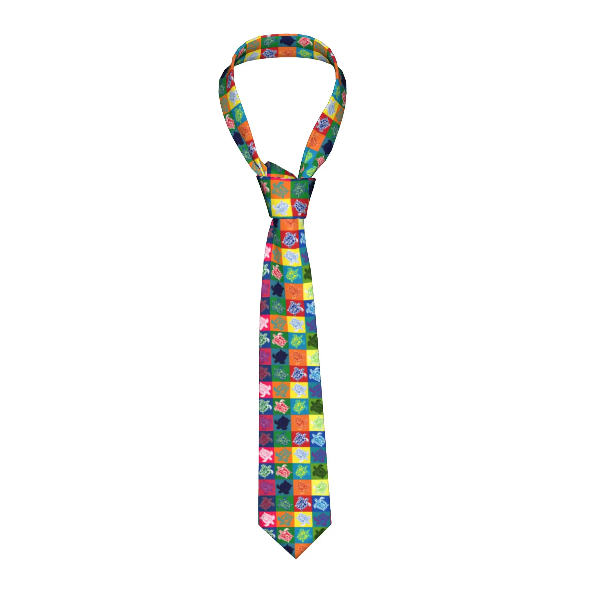 Fashion Checkered Plaid Loggerhead Sea Turtle  Tie for Party Men  Necktie