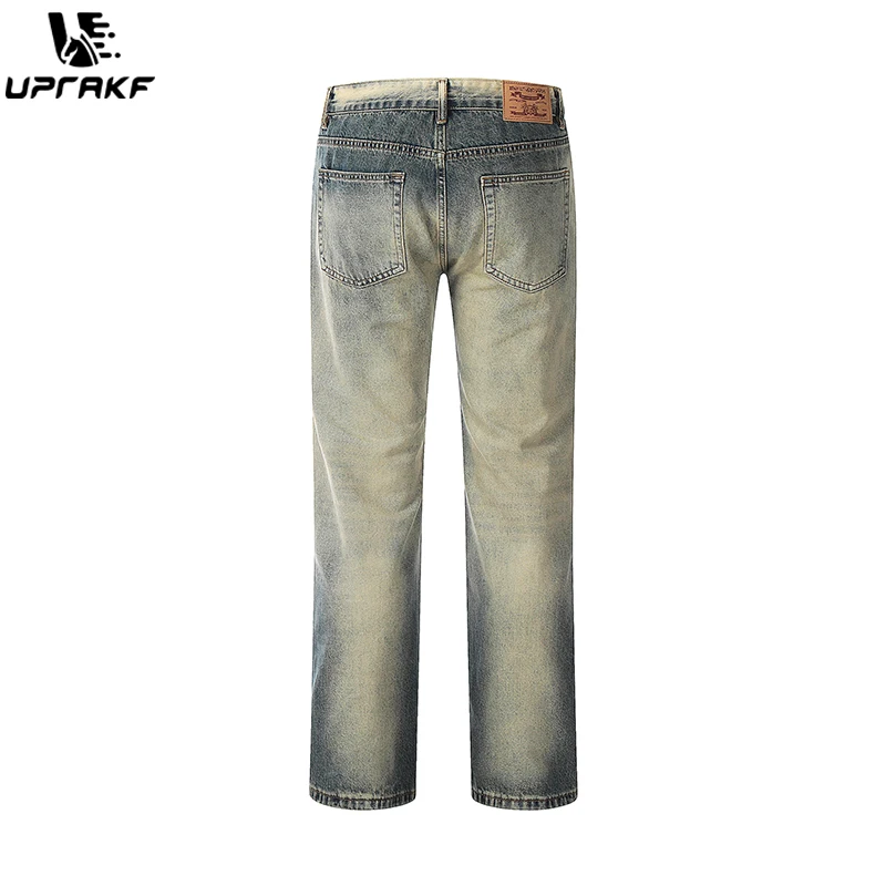 UPRAKF Streetwear Faded Blue Jeans Pocket Denim Pants Pantalones Streetwear Basic High Street Distressed Casual