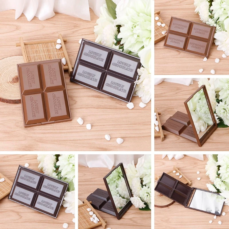 Cute Chocolate Cookie Shaped Square Pocket Mirror Mini Foldable Makeup R3MF