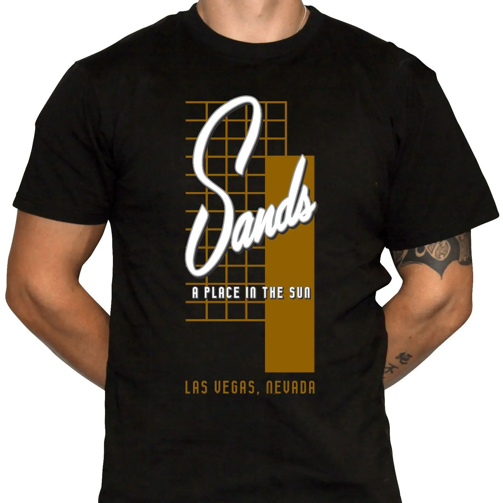 Sands Hotel T-Shirt - Black - Athletic Fit T-Shirt - 100% Cotton