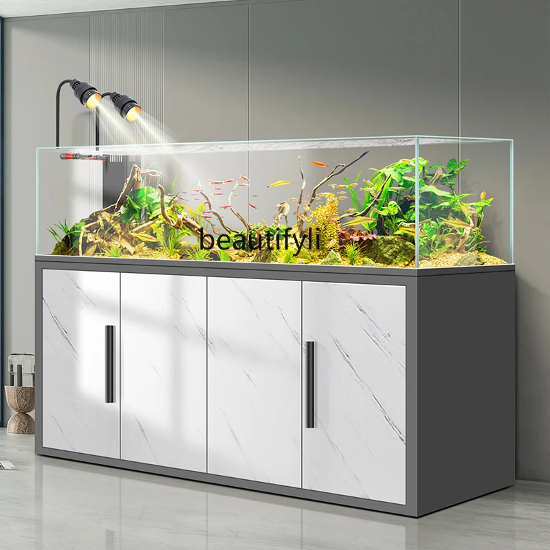 Light luxury stream tank fish tank aquarium living room grass tank bottom filter ecological water-free floor