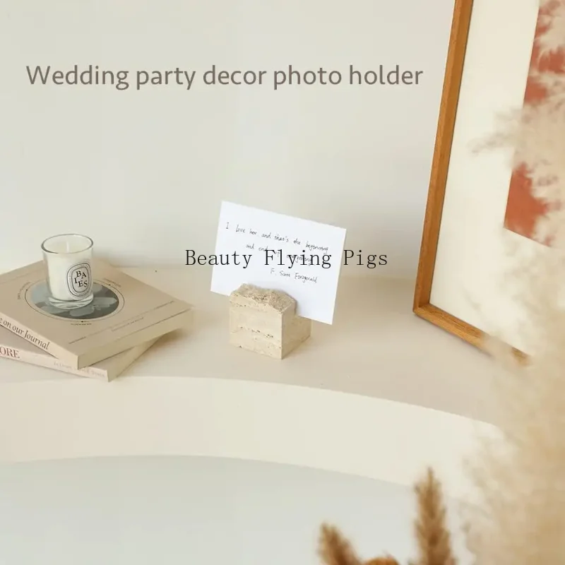 Natural Travertine Stone Business Card Holder for Desk Polished Marble Wedding Table Signs Photo Display Desktop Memo Holder