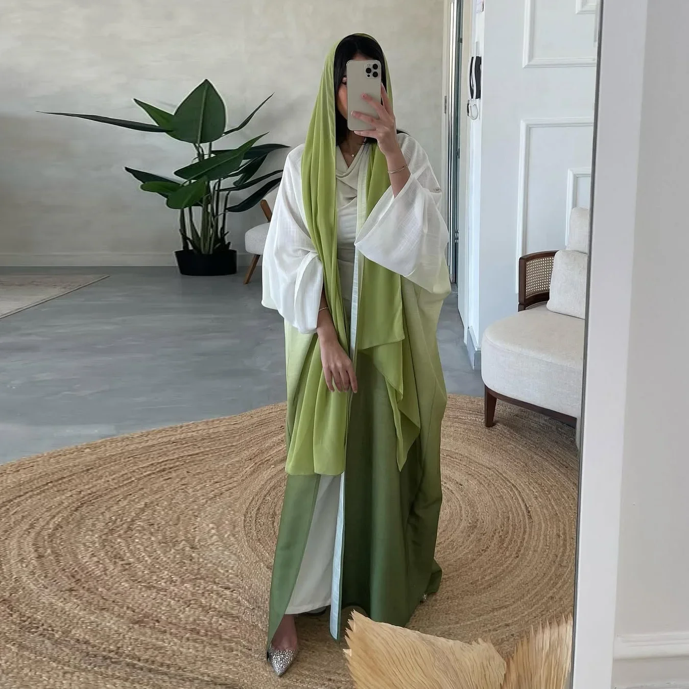 Abaya de dubaï pour femmes, ensemble de Robe Hijab de couleur dégradée Eid, Kimono musulman Cardigan Kebaya Caftan Marocain Femme Robe Islam Jalabiya