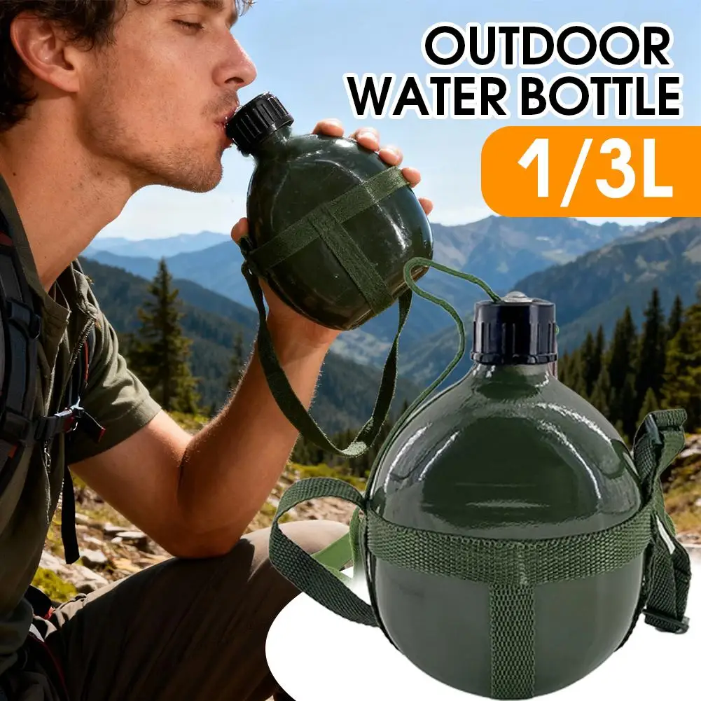 

Vintage Military Style Aluminum Canteen 1L 3L Large Capacity Water Bottle Adjustable Shoulder Strap Non-Slip Handle Multi Hook