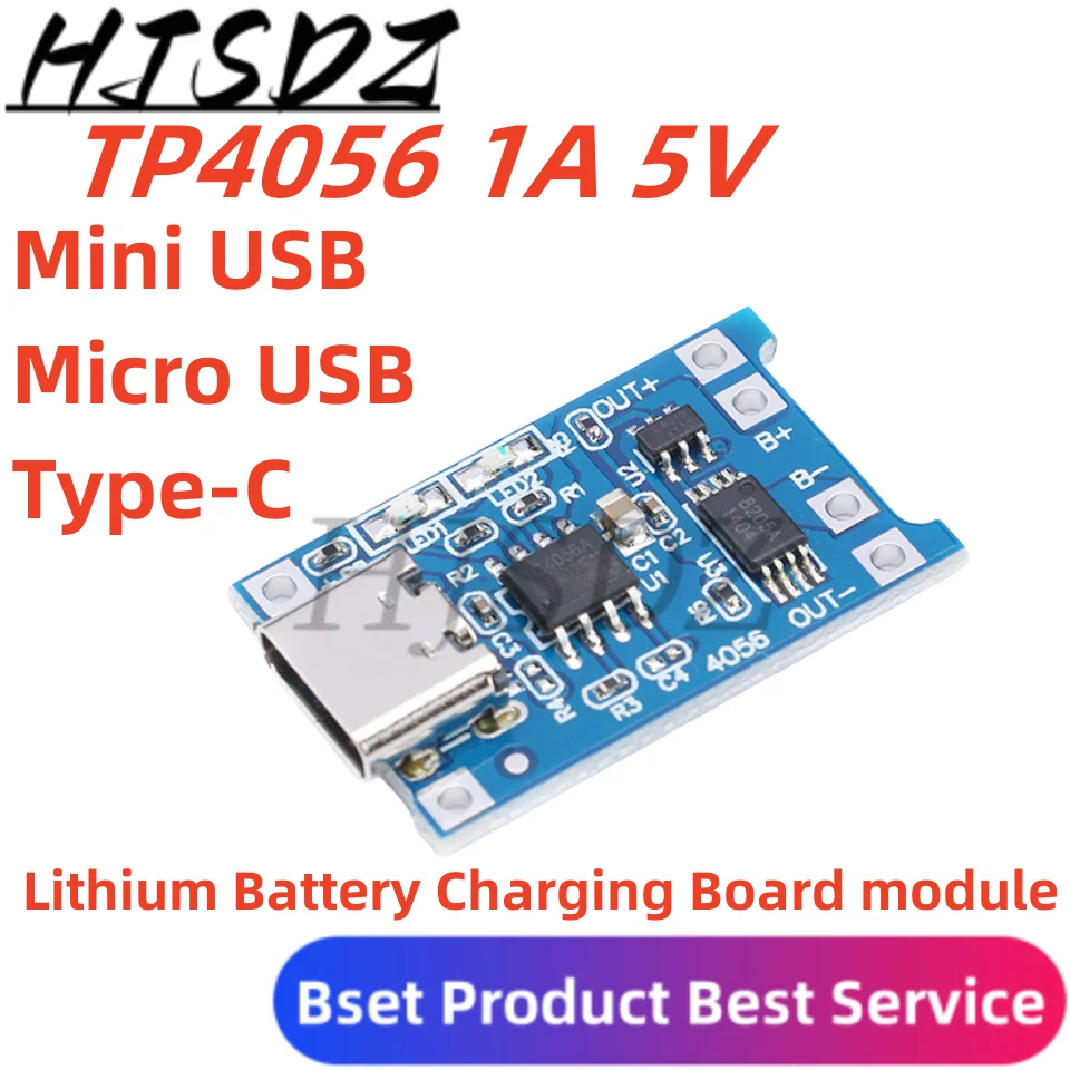 Type-c/Micro/Mini USB 5V 1A18650 TP4056  Lithium Battery Charger Module Charging Board With Protection Dual Functions 1A Li-ion