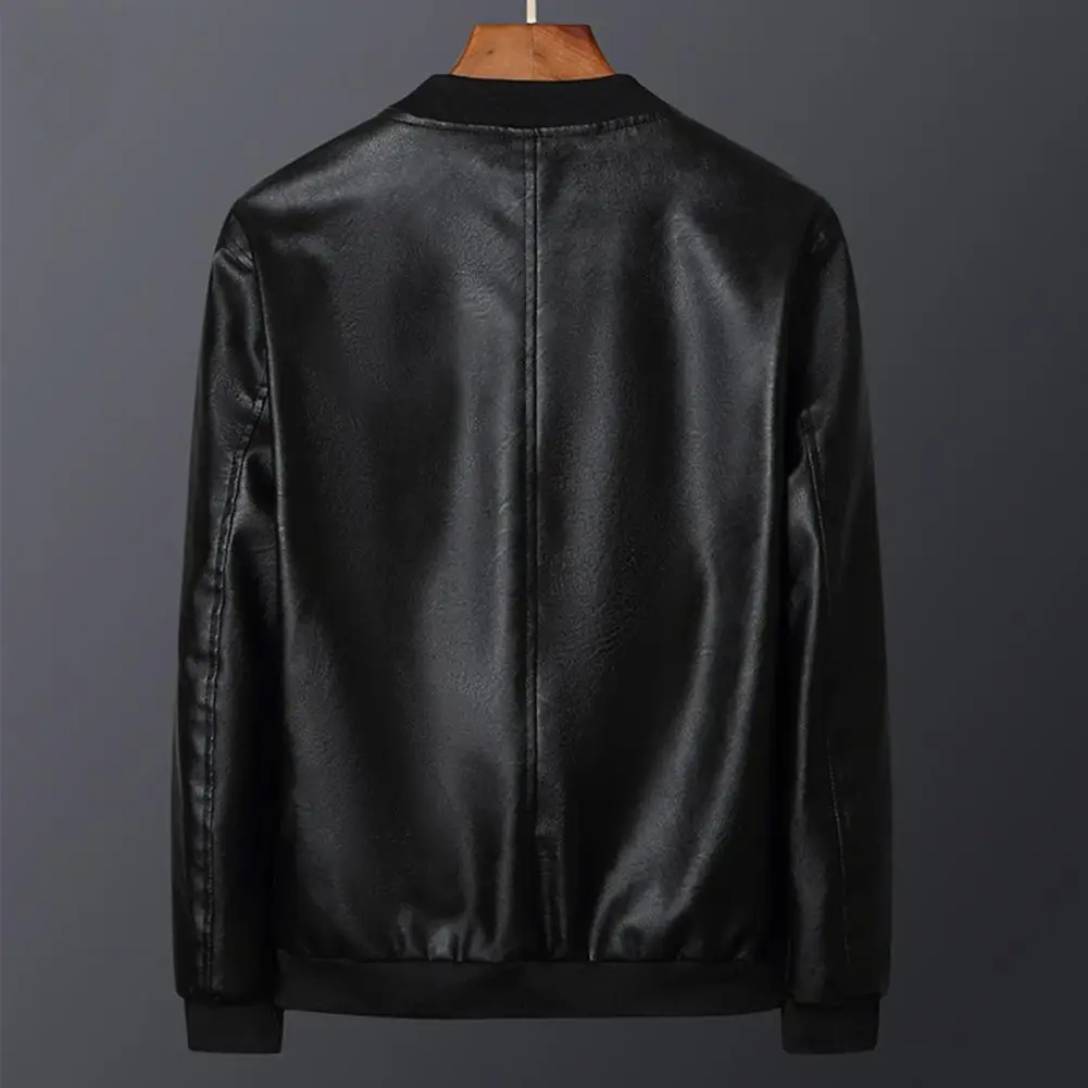 Men Baseball Collar Jacket Stylish Men's Faux Leather Jackets for Sports Office Parties Slim Fit Zipper Closure with for Autumn