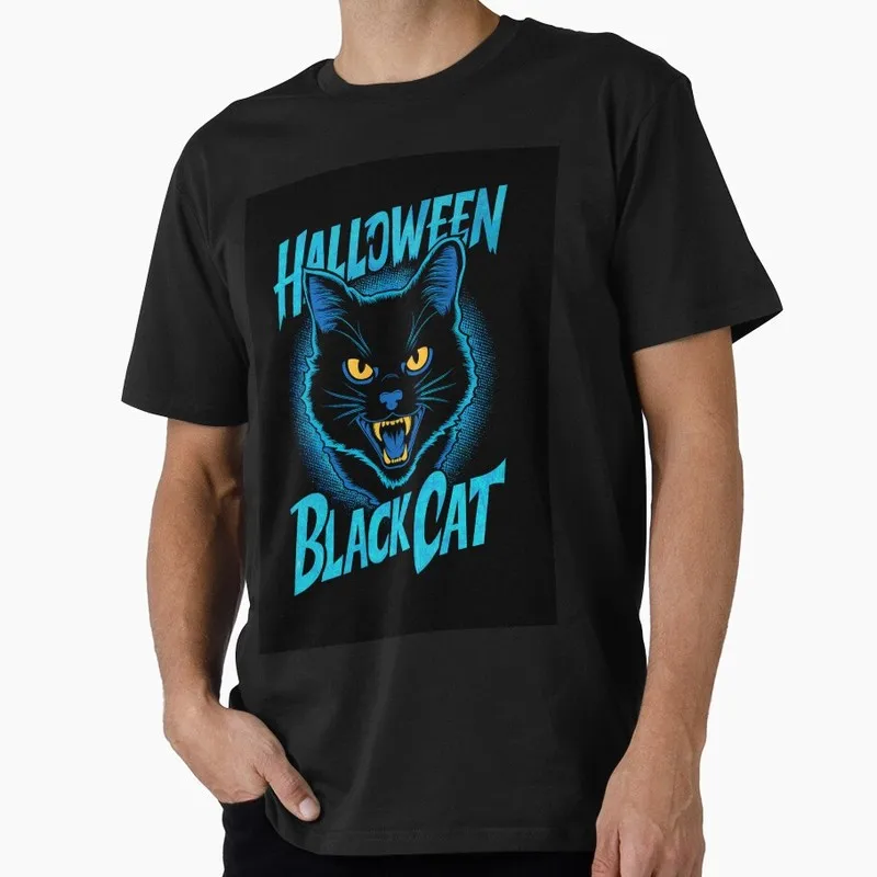 Black Cat Halloween Gift T Shirt Funny Spooky Cat Lover Tee Unisex Trick or Treat Costume Party Short Sleeve Cute Tops