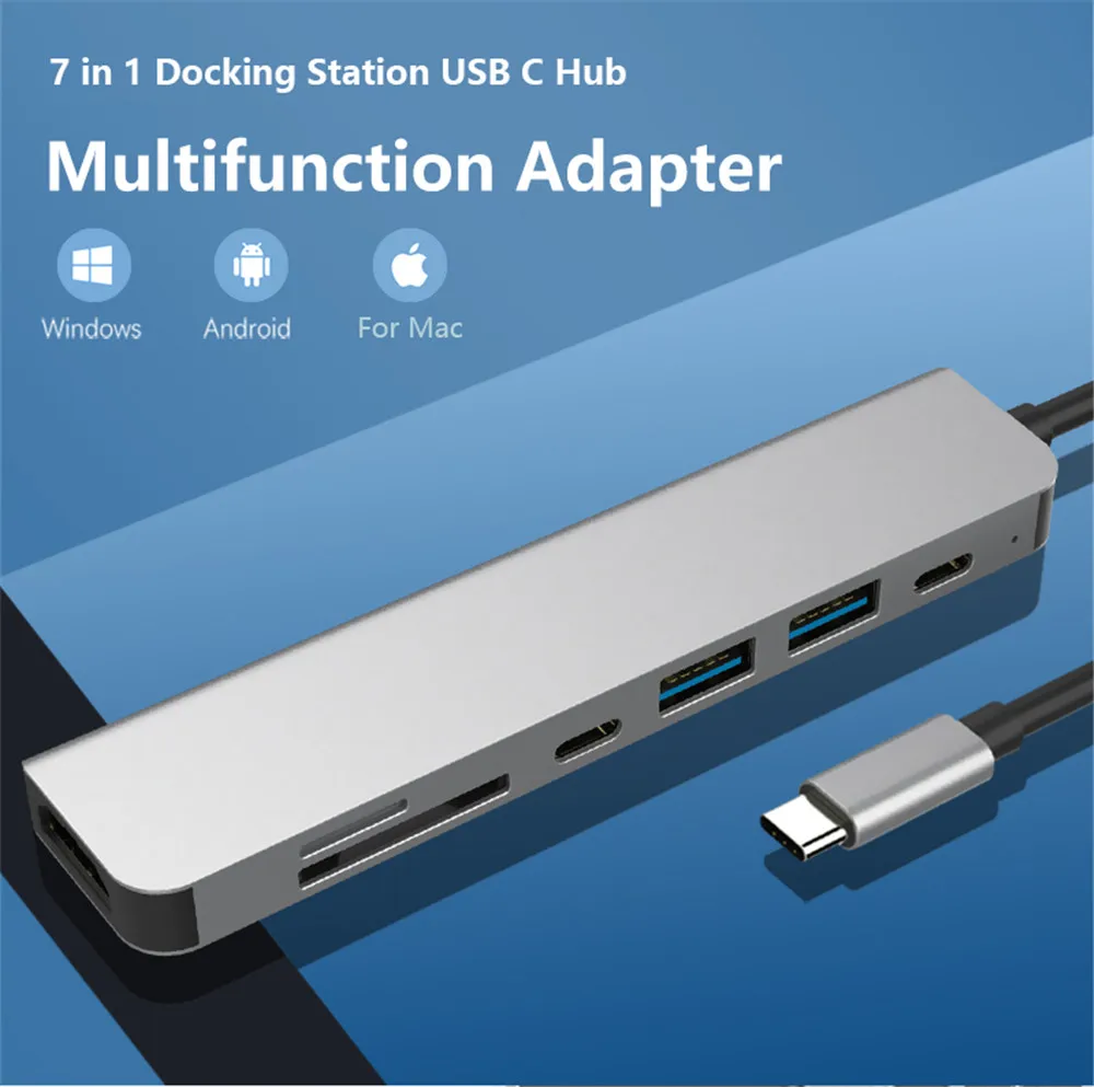 MZX 7 in 1 Laptop Docking Station 4K 30Hz 60Hz HDMI-Compatible Concentrator USB Hub Multi-hub Type C Adapter Splitter 3 0 Dock