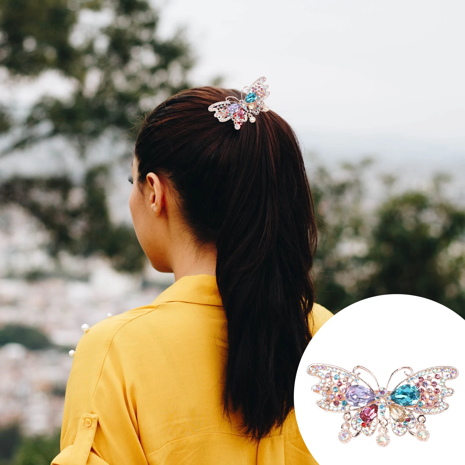 

2Pcs Hair Clips Crystal Barrettes Ponytail Holders Lightweight Women Iron Decorative Pins Travel Festival Party