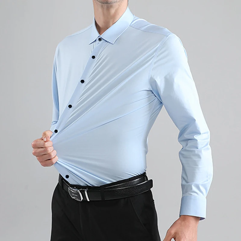 Men's shirt with pointed collar, business casual white, men's elastic, no iron, European size, long sleeved shirt