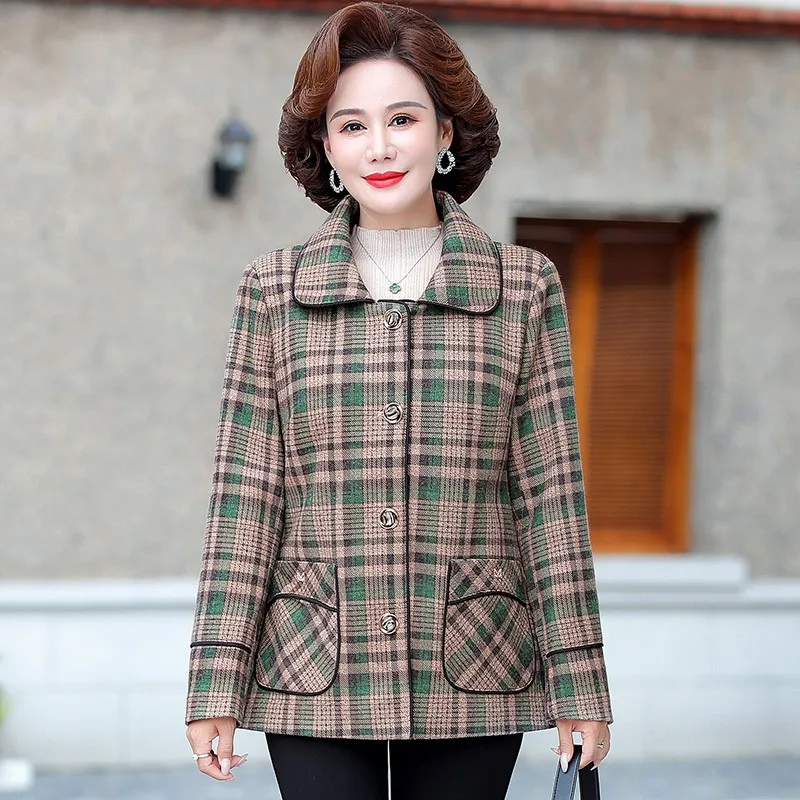 Middle Aged Elderly Women's Clothes New Woolen Jacket Spring Autumn Casual  Mother Outwear Fashion cloth Short Coat Female